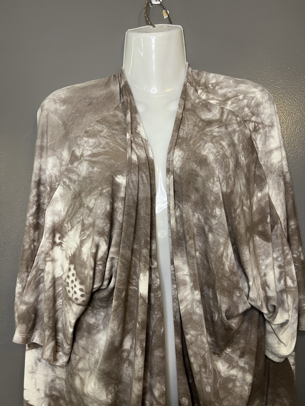 Audrey 3+1 Kimono Blouse Womens Small Brown Tie Dye Jersey Open Front Cardigan